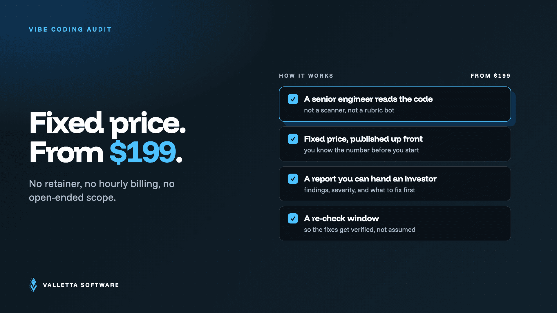 Vibe Coding Audit | Investor-Ready Code | From $199